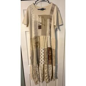 Vintage Donna Jessica Patchwork T-Shirt Maxi Dress Size 1 Boho Hippie Artsy 90s